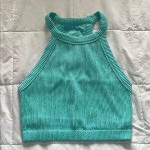 Aerie Teal Ribbed Halter Crop Top